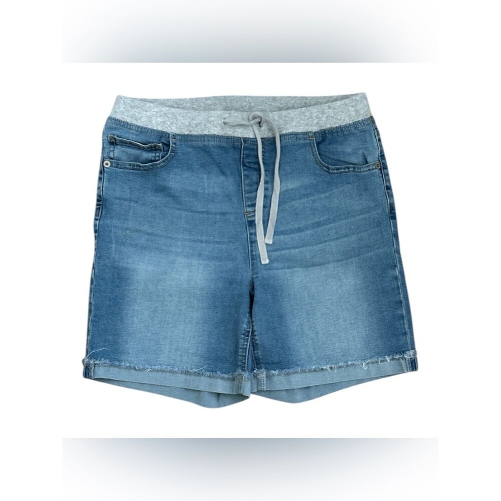 Justice Light Blue Denim Drawstring Waist Pull On Shorts Soft Band Plus 20.5